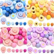 30 件波西米亚雏菊蝴蝶结帽硅胶珠圆花硅胶散珠 DIY 工艺品适用于制作笔、钥匙链、项链、手链