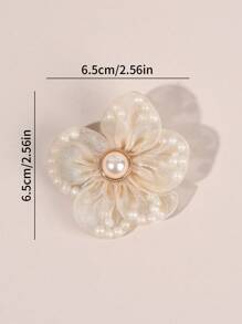 2 piezas Pinzas para el cabello con flor beige para mujeres y niñas, de unicolor con perlas, moño de malla, pinzas de cocodrilo, elegantes pinzas para el cabello con moño, accesorios para el cabello para vacaciones, bodas, fiestas y regalos