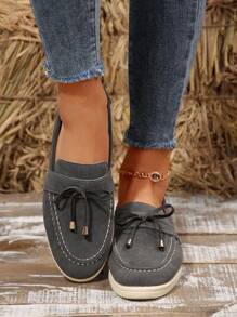 2025 秋季女士四季仿麂皮一脚蹬乐福鞋，休闲鞋，舒适平底芭蕾鞋 - 深灰色 - 查看 7