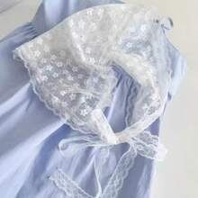 Vintage Dreieck Schal aus Spitze, französischer Streamer Stirnband Sonnenschutz Dutt Hut Seidenschal Damenschal, pastoral elegantes Stirnband, Spitzenrand Haarzubehör, Haarband, Haarreifen