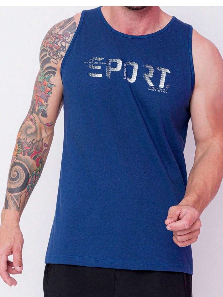 Men Tank Tops - Navy Blue - View 1