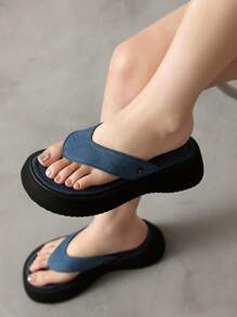 2-In-1 Fashion Open Toe Flip Flops Boots, Fabric Stacked Boots, New Spring/Summer High Heel Shoes, Convertible Boots And Sandals - Blue - View 2