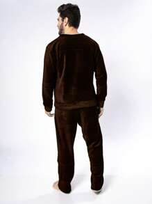 Men's Ultrasoft Long Fleece Pajamas For Cold Winter - Rust Brown - View 5