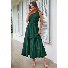 Women's Summer Floral Maxi Dress Knot One Shoulder Sleeveless Ruffle Flowy Boho Beach Wedding Guest Dresses