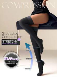 1 Pair Women's Thigh High Compression Stockings - Graduated Compression, Lightweight Breathable, Closed Toe Non-Slip, Recommend Sizing Up For Comfort & Warmth - Multicolor - View 9