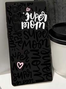 1 stuk minimalistische gepersonaliseerde letter slogan & hart grafische zwarte antislip zachte telefoonhoes, compatibel met Samsung//Redmi//OPPO/Honor