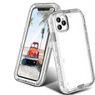 三合一加厚高清透明手机壳，TPU+PC混合材质，透明防震防摔，兼容苹果17/17Pro/17Promax/16/15/14/13 Pro Max X XR，兼容三星Galaxy S25/S24/S23 Ultra Plus，兼容荣耀，兼容红米Note，国际版，非国内版
