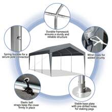 SYMCAVE 12X20FT Carport Car Port Canopy Grey Without Sidewalls - Grey - View 10