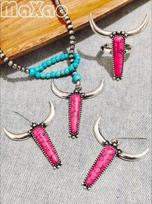 طقم مجوهرات مكون من قلادة وخاتم وأقراط بتصميم غربي عتيق مخصص للنساء، متعدد الألوان لتناسب أي إطلالة