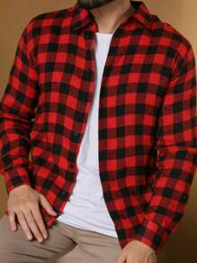 New Men's Plaid Flannel Long Sleeve Dress Shirt - Đỏ - Xem 10