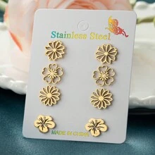 4 Pairs /Lot, Vintage Chic Bohemian Stainless Steel Floral Earrings - A Vintage-Inspired Cutout Design, Perfect For Party Gifts, Gifts For Family And Friends
