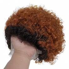 Pixie Cut Curly Human Hair Wigs Ginger 350 Short Curly Lace Front Human Hair Wigs For Women 6 Inch 13x1 Transparent Lace Frontal Wigs Water Wave Dark Rooted To Ginger Orange Color - 1B/30 - 查看 2