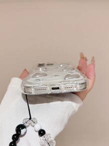 Transparent Fluid Silicone Wavy Pattern Milky White Electroplated Diamond Heart Anti-Drop Phone Protective Case Compatible With IPhone - Multicolor - View 3