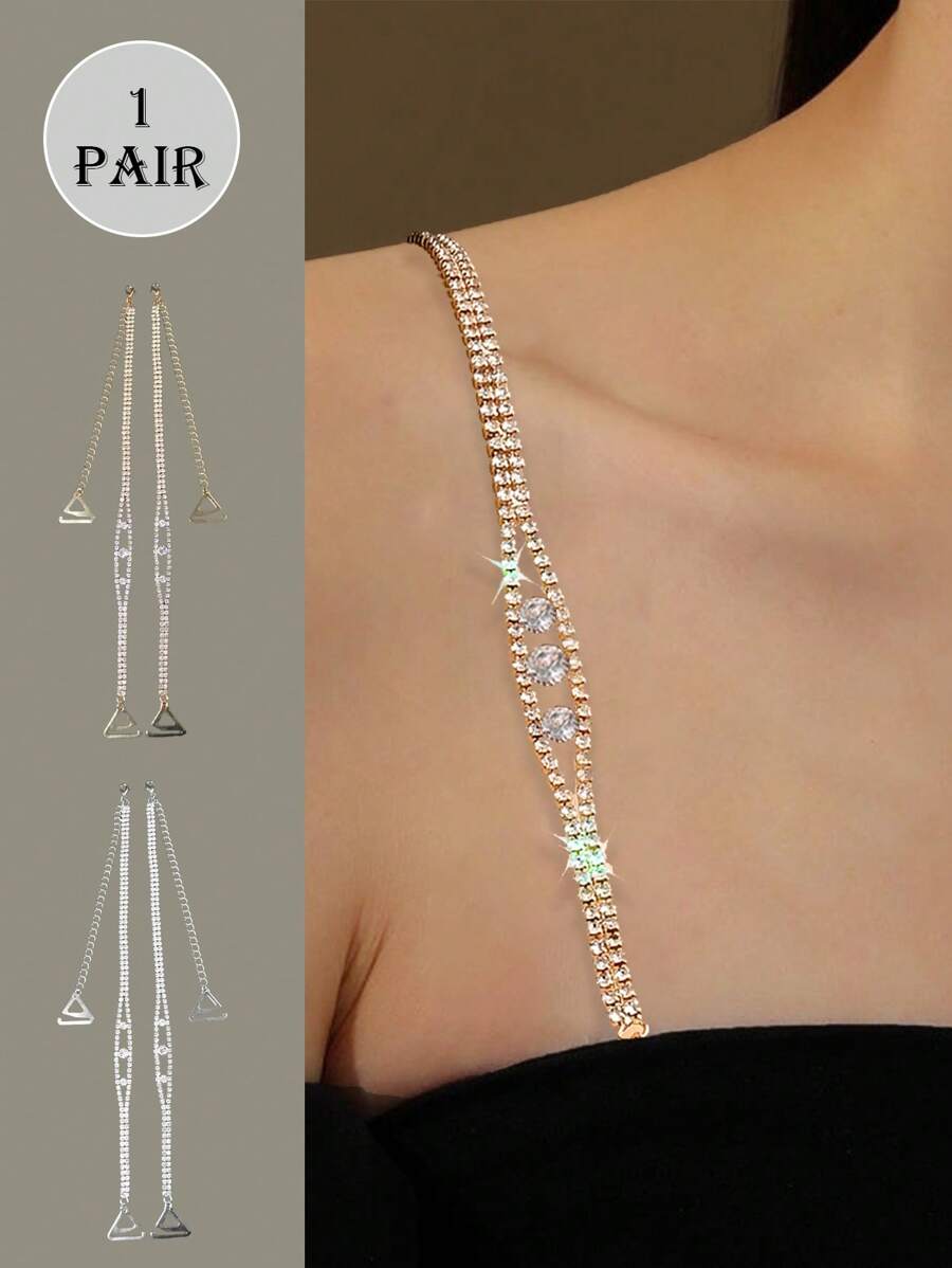 1 Pair Women Adjustable Replaceable Undergarment Shoulder Straps Accessories, Rhinestone Slip Proof Strap, For Rave