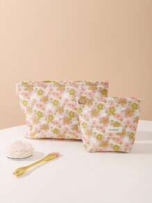 Ditsy Floral 大容量化妆包、便携式收纳袋、大开口洗漱包，可装口红、护肤品、化妆必需品 - 彩色 - 查看 1