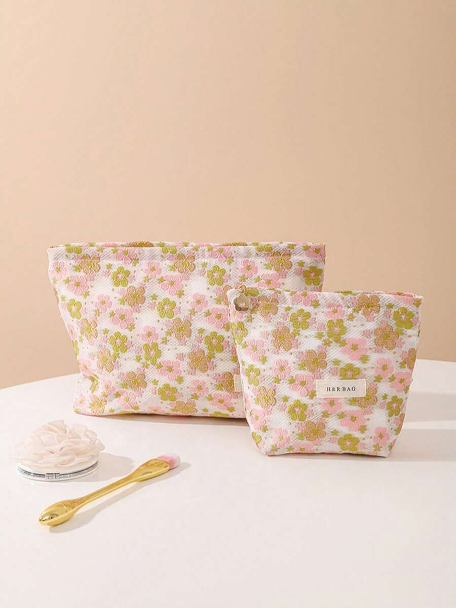 Ditsy Floral 大容量化妆包、便携式收纳袋、大开口洗漱包，可装口红、护肤品、化妆必需品 - 彩色 - 查看 1