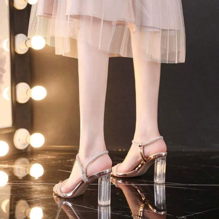 Sandalias de tacón para mujer - Plateado - Añade 6