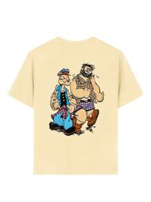 Popeye 1pc Boys Casual Printed Round Neck Short Sleeve T-Shirt, Summer Student Young Children Wear - An Eye-Catching T-Shirt That Brings Joy And Happiness To Every Child! - Apricot - View 3