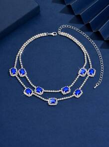 1pc Women's Elegant Multi-Layer Necklace, Cubic Zirconia & Crystal Pendant, Suitable For Everyday Wear, Weddings And Parties - Multicolor - View 10