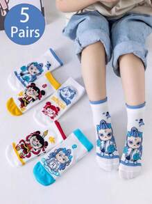 5 双卡通网眼透气中筒袜，春夏薄款