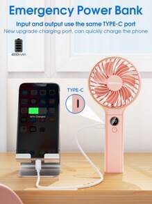 sweetfull 6-Speed Handheld Portable Fan With LED Display, Personal Mini Travel Fan With Power Bank, USB Rechargeable, Foldable, Suitable For Summer Cooling And Beach Travel,Spring Summer Picks,Brides Maid Gifts,Room,Bedroom Decor,Beach,Travel,For Men,For Women,Vacation,Cute Stuff,Mother's Day Gift,Bedroom Decor,Garden,Kitchen Decor,Summer,Beach,Travel Essentials,Room Decor,Squishy,Graduation - Other Colours - View 4