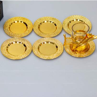 1/2/3/4/6 件复古风格金色小盘子、杯垫、小吃盘、桌面收纳托盘，适合多种场合和人群