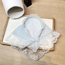 Vintage Dreieck Schal aus Spitze, französischer Streamer Stirnband Sonnenschutz Dutt Hut Seidenschal Damenschal, pastoral elegantes Stirnband, Spitzenrand Haarzubehör, Haarband, Haarreifen