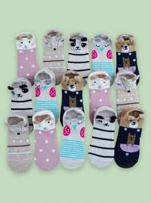 10 Pairs Women Personalized Cartoon Silicone Non-Slip Jacquard Breathable Comfortable Versatile Ankle Socks