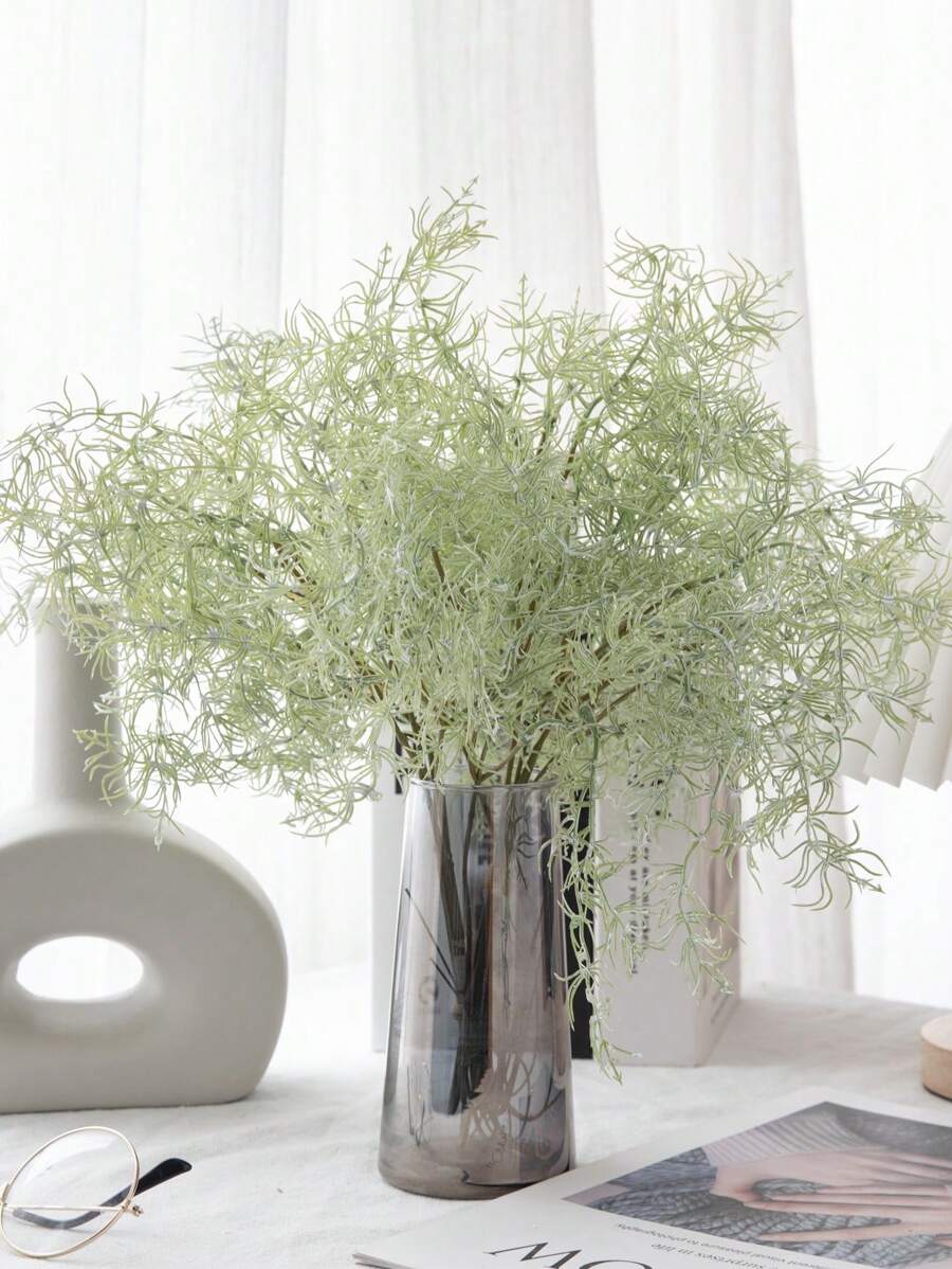 6/12 件人造植物，人造蕨类植物，17.8 英寸，迷迭香茎假绿色植物灌木，乡村农舍中心装饰桌面厨房架子桌子中心装饰户外抗紫外线花园植物