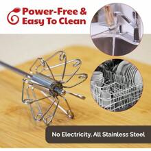 Stainless Steel Egg Whisk - Easy To Use Semi-Automatic Push-Down Zip Whisker - Rotary Hand Mixer For Beating Eggs, Frothing Milk, Blending, Mixing, Whipping Smoothies & Shakes - 2 Pack (12 &14 Inch)