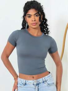 Moderna & Slim Kit 3: Women's Baby Tee: Slim Fit Short Sleeve Blouse - 1 黑色 1 翠綠色 1 灰色 - 查看 5