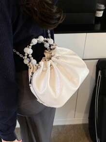 迷你褶皱云朵图案手提包，优雅气质，圆形珍珠设计时尚单肩包和斜挎包，适合通勤和工作 - 彩色 - 查看 6