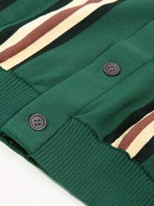 Maglione a maniche corte con bottoni, colletto polo a righe, casual, adatto a primavera/estate, per uso quotidiano, attività all'aperto, streetwear, feste, vestibilità classica, stile elegante, girocollo, leggero, abbigliamento versatile, vestibilità regolare, cardigan a maniche corte per uomo