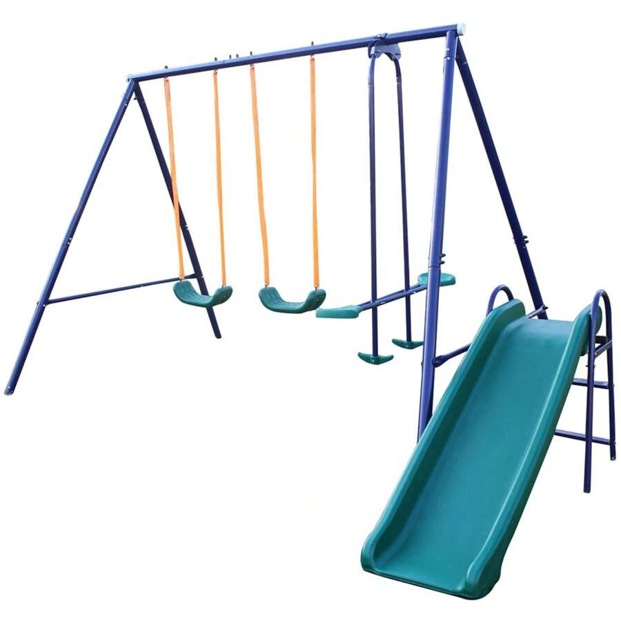 KLB Sport Metal Swing Set Outdoor With Slide, Seesaw Play Set For Kids - Green - View 1