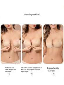 1 Pair Mango-Shaped Breathable Adhesive Push Up Bra, One-Piece Silicone Wedding Dress Anti-Convex Underwear, Sexy Nipple Cover. Suitable For Everyday Sports, Beach Parties, Formal Occasions, Outings, And Dates. - Apricot - View 8