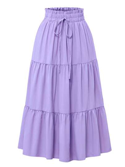 Women's Lavender Pleated Elastic Waist Vacation Skirt