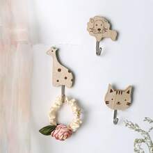 4 pièces de crochets en forme d'animaux en bois, à fixer au mur, installation facile, rangement pour manteaux, serviettes, écharpes, sacs - design mignon d'éléphant, chat, lapin, girafe