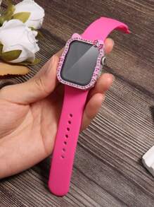 2pcs/Set Sports Silicone Strap, Shiny Diamond PC Electroplated Case With HD Hardened Tempered Glass Screen Protector