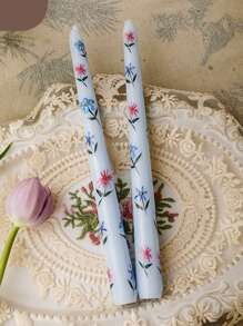 25cm Light Blue Star Flower Printed Long Stem Decorative Candle,Wedding - View 3