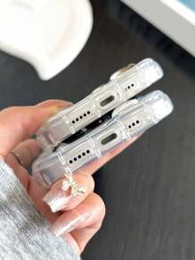 Transparent Fluid Silicone Wavy Pattern Milky White Electroplated Diamond Heart Anti-Drop Phone Protective Case Compatible With IPhone - Multicolor - View 8