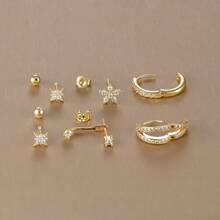 3 pièces Ensemble de boucles d'oreilles créoles en acier inoxydable pour femmes, plaqué or 18 carats, boucles d'oreilles rondes Huggie avec zirconium en forme d'étoile, bijoux de mariage