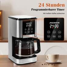 Filterkaffeemaschine, Programmierbar 24h, 1,5L, LCD-Display, 14-Tassen Kaffeemaschine, Edelstahl, 1000W, Intensitätseinstellung, Tropf-Stopp, AutoClean, Warmhaltefunktion, Schwarz - EU C-Typ Stecker (220-240V) - Übersicht 3