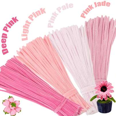 201/401/367pcs Pink Chenille Stem Floral Set, With Step-By-Step Tutorial Videos, Suitable For Making Animals, Flowers, Beaded Jewelry And Holiday Decorations, DIY Craft Art Projects, Mother's Day Gift