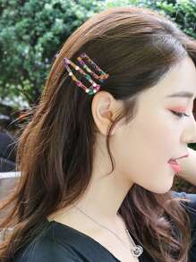 4pcs/Set Fashionable Studded Geometric Hairclips, Simple Crystal Hair Clips Set