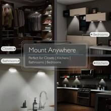 1/3/6 件无线运动传感器 LED 灯，智能无线 COB LED 灯，运动传感器橱柜照明，塑料灯罩，电池供电，带遥控器，适用于衣柜、楼梯、厨房（不含电池） - 白色 - 查看 8