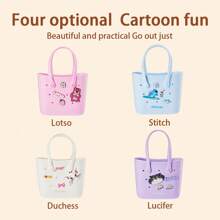Miniso Túi Bento nhỏ có lỗ họa tiết Disney - Túi tote PVC nhiều màu sắc với hình ảnh nhân vật hoạt hình, không có khóa cài, lý tưởng cho sử dụng hàng ngày, túi tote thông thường | Túi tote rực rỡ | Túi tote bền, túi tote dễ thương - Màu xanh lam - Xem 3