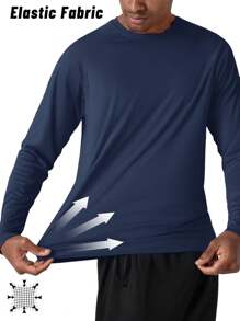 EKLENTSON Men's Summer UPF50+ UV Protection T-Shiets Outdoor Sports Long Sleeve Tees Lightweight Quick Dry Breathable Shirts Gym Workout  Rash Guard Tops - 藏蓝色 - 查看 5