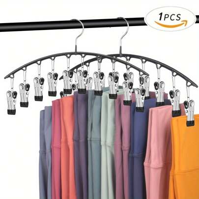 Wardrobe Leggings Storage Rack, Metal Yoga Pants Hangers, Rubber Coated 1-Pack, With 10 Clips, Holds 10 Pairs Of Leggings, Hangers Space Saving Hanging Wardrobe Storage Rack For Wardrobe Pieces And Storage Cabinets - Black