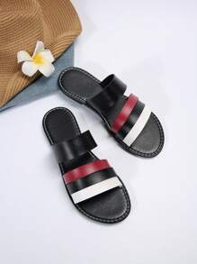 Women's European American Style Fashionable Color Block Elegant Outdoor Flat Slip-On Sandals, Summer Beach Sports Colorful Sandals