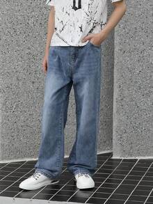 Jeans de pierna recta holgados con efecto teñido anudado muy desgastado, look vintage rasgado y destruido